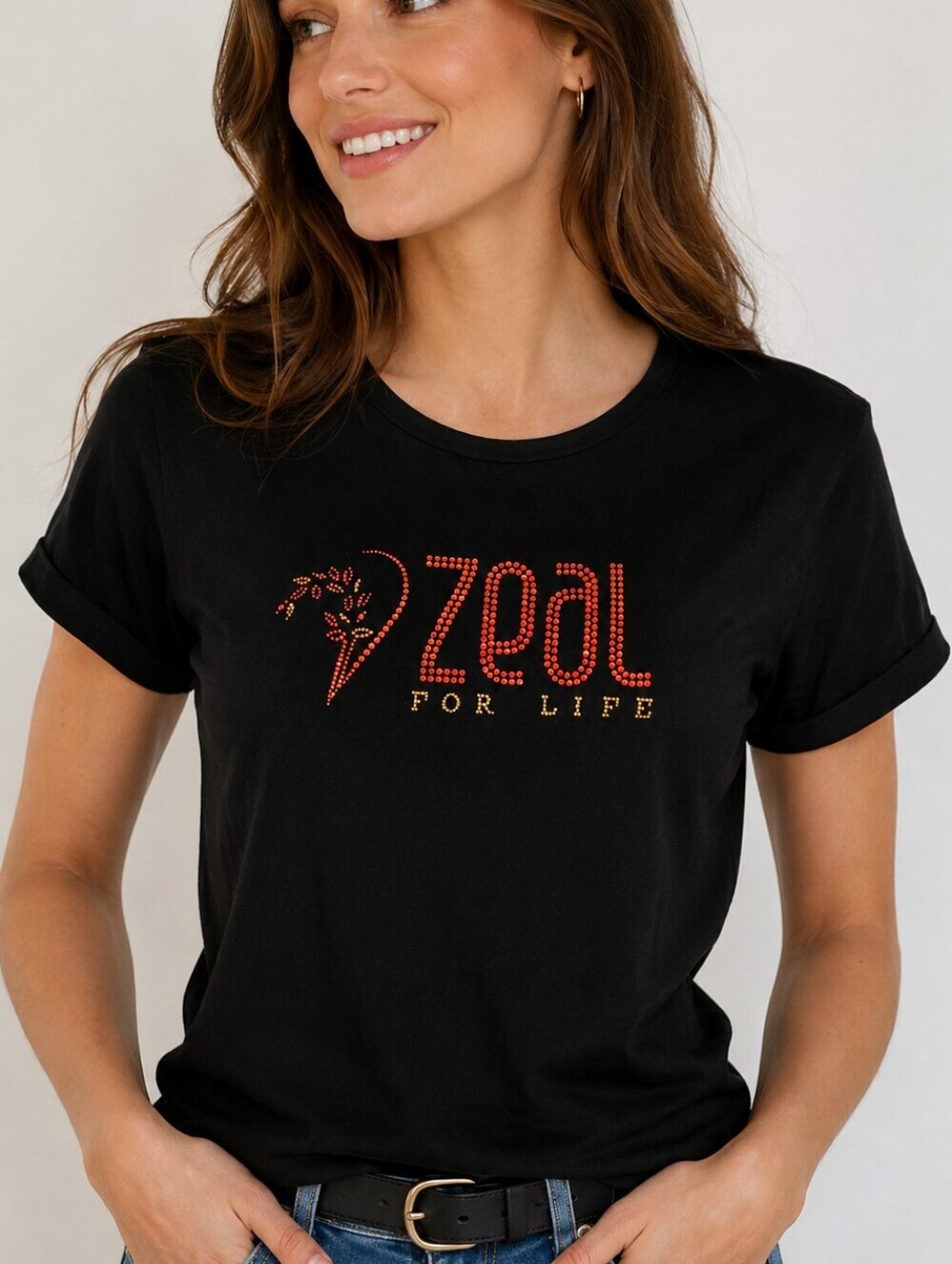 IN YOUR FACE APPAREL Embellished Bling Zest For Life Graphic Short Seeve Tee